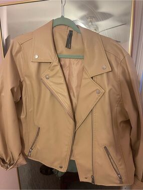 Anthropologie Beige Faux Leather Moto Jacket